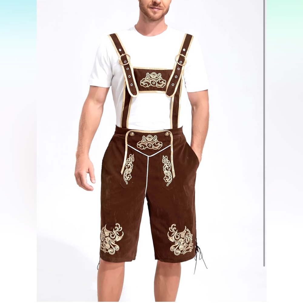 NWOT Oktoberfest Men’s Brown Velvety Lederhosen German Bavarian Festival, XL
